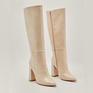 Nasty Gal Knee High Crocodile Heeled Boots NEVER WORN